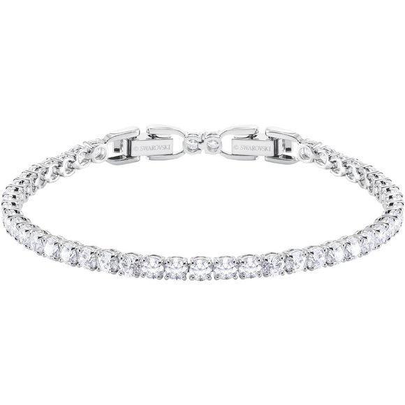 Clear Crystals Round Cut Rhodium plated Finish Matrix Tennis Bracelet Collection - Picture 1 of 7